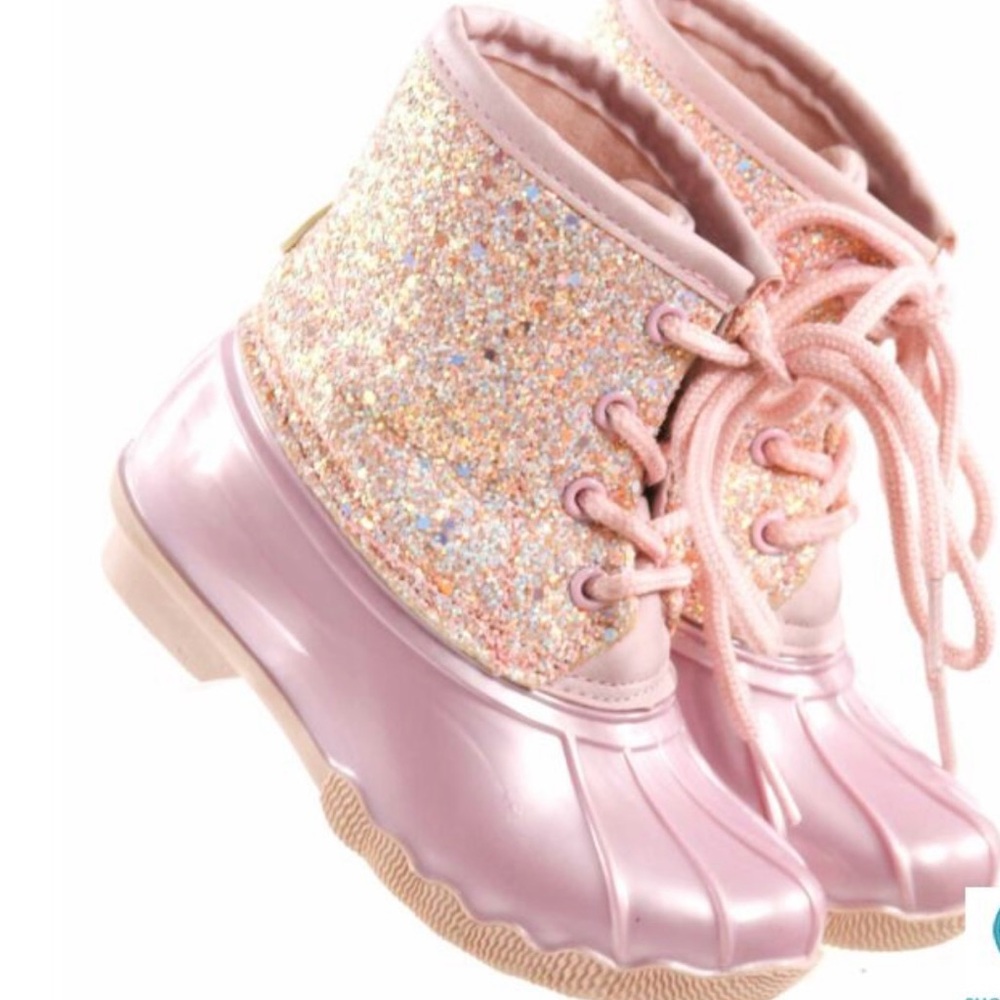 Adrienne Vittadini Pink Sparkle Rain Boots with Waterproof Design